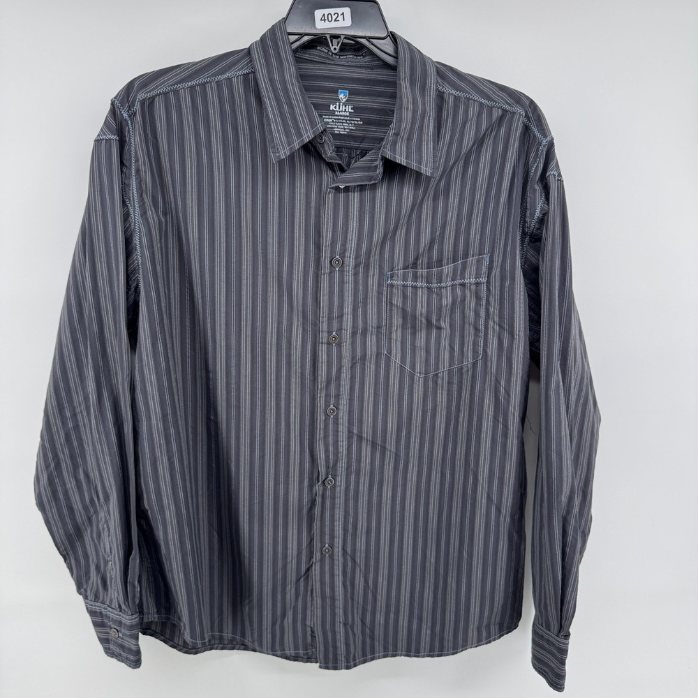 KUHL Ionik Shirt Mens XL Long Sleeve Striped Nylon Dark Hiking Outdoor